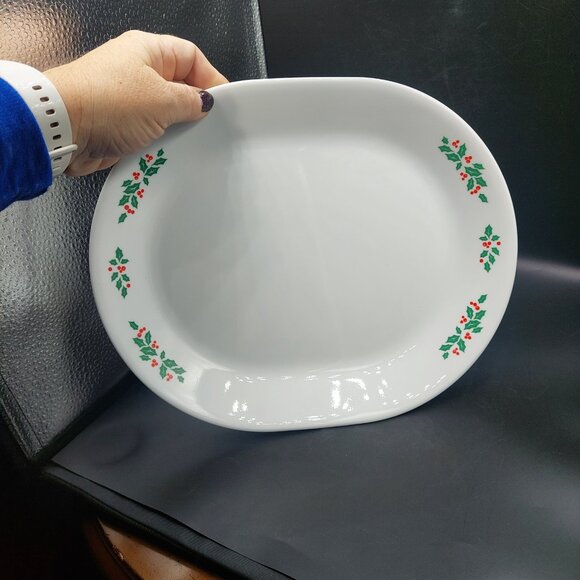 2 Corelle By Corning Winter Holly Days Christmas Oval Serving Platter Plate Dish - Picture 3 of 7